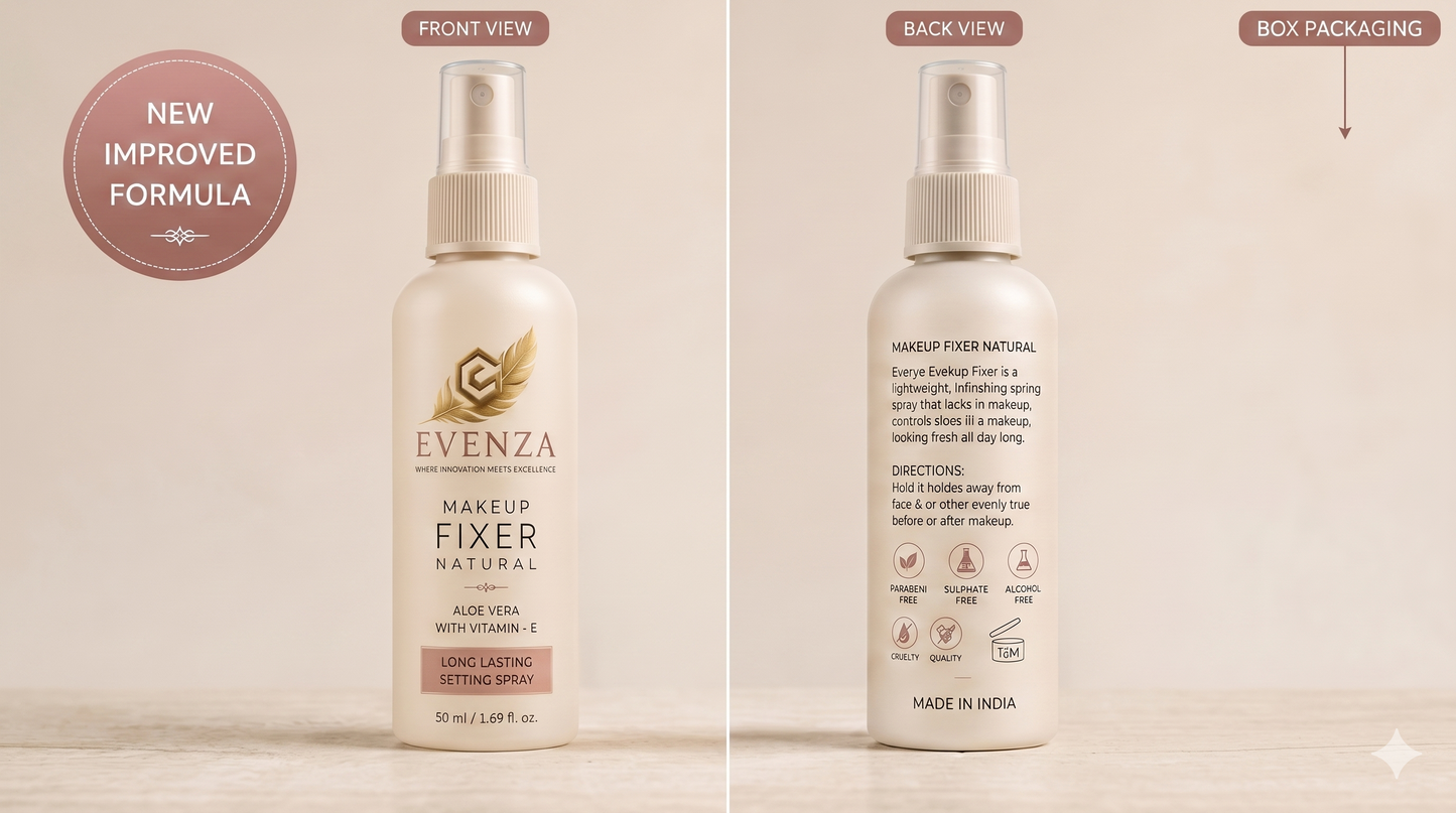 Evenza Makeup Fixer Spray | Long-Lasting Makeup Setting Spray | Hydrating & Smudge-Resistant Finish | 50ml