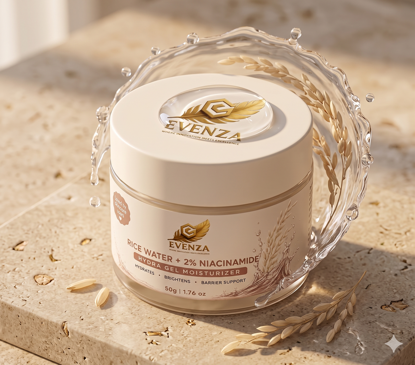 Evenza 2% Niacinamide & Rice Water Superlight Gel Moisturizer for Face | Oil-Free Hydrating Cream | 50g