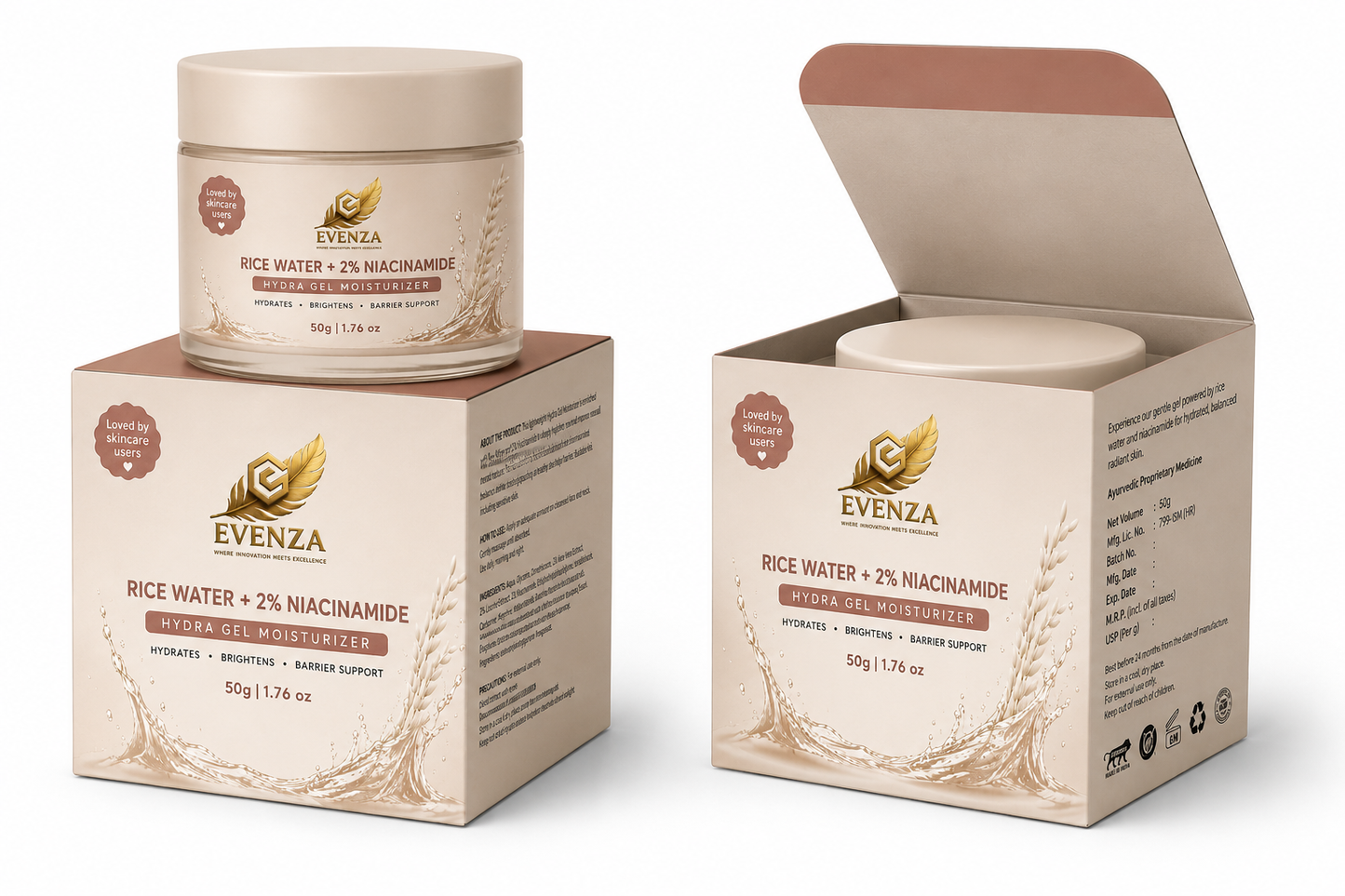 Evenza 2% Niacinamide & Rice Water Superlight Gel Moisturizer for Face | Oil-Free Hydrating Cream | 50g